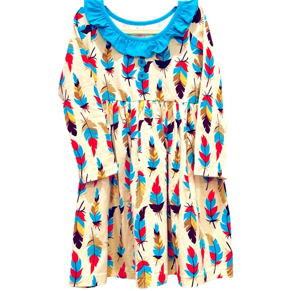 NEW Eleanor Rose Size 5-6 Thanksgiving Long Sleeve Feather Dress Cotton-Spandex